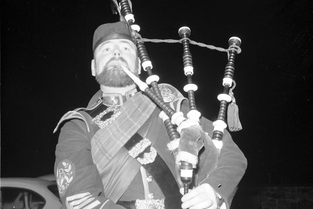 The lone piper practices outside Edinburgh Castle before the Edinburgh Tattoo in August 1966.