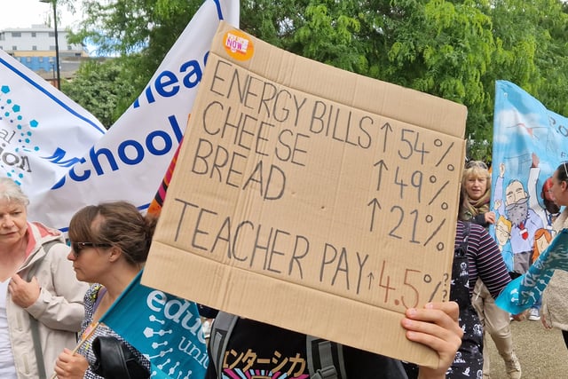 Striking Sheffield teachers broke out the glue sticks and felt tip pens for the NEU protest march in city centre today (July 5).