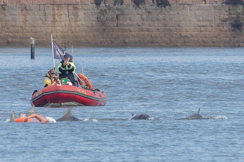 Daz Martin took this shot of Verity Green as she was joined by dolphins in the sea off Roker Beach as she trains to swim the English Channel.