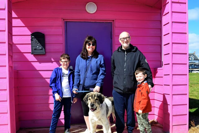 From left to right, Joe, Lyndsey, Harry and Louie Waters from Bishop Auckland with their dog Johnny in Seaton Carew.