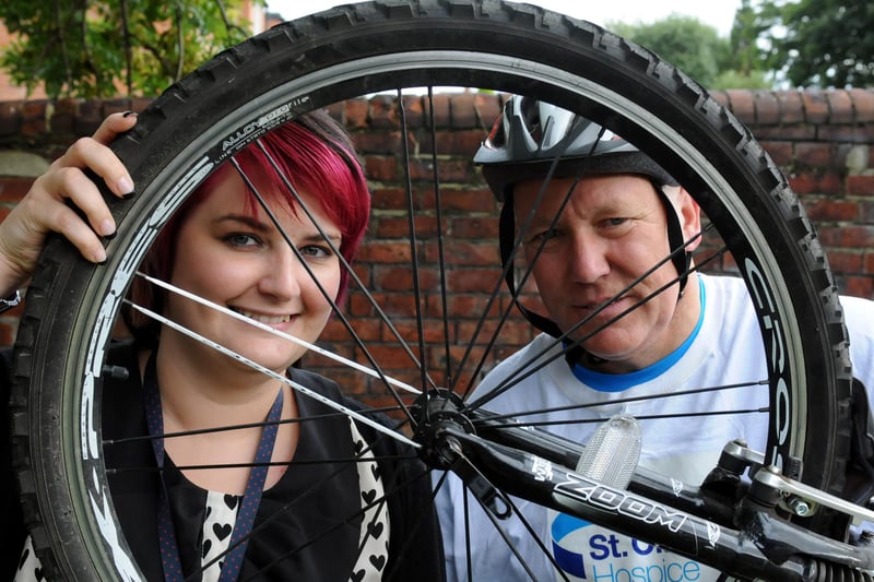 Alan Wears was preparing for a South African bike ride in aid of St Clare's Hospice when this 2009 photo was taken. He was pictured with Vanessa Mustard from St Clare's.