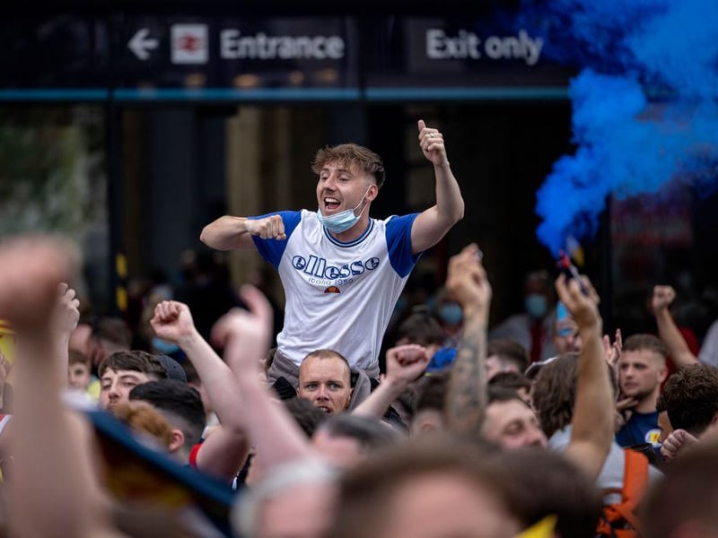 Crowds of Scotland supporters have gathered in the capital to paint the town blue, as they hope to see Steve Clarke's men beat their rivals.