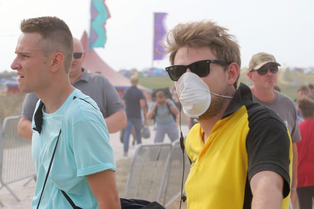 While masks are a common sight at the moment, staff had to wear these when the dust levels were so high at a dry Y Not festival one year