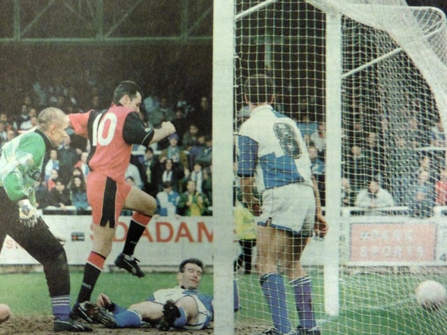 Guy Whittingham and Paul Walsh one-two their way through the Bristol Rovers defence before the goal machine applies the finish