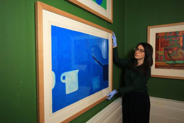 Dr Abi Shapiro with works by William Scott at the Graves Art Gallery in Sheffield. Picture: Chris Etchells.