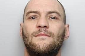Pictured is Glyn Hopewell, aged 35, of The Lanes, Rotherham, who has been sentenced to five years of custody after he admitted possessing a prohibited firearm, namely a sawn-off shotgun, and admitted two counts of possessing class A drugs.