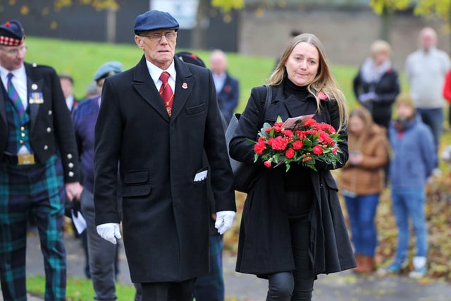 Wreaths were laid by those who attended at Camelon war memorial