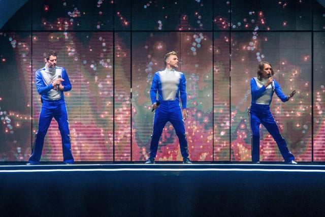 Take That in concert at Fly DSA Arena, Sheffield in April 2019