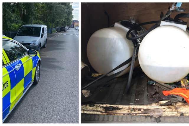 Fuel worth £1,500 was found in the back of this van which was abandoned following a police chase