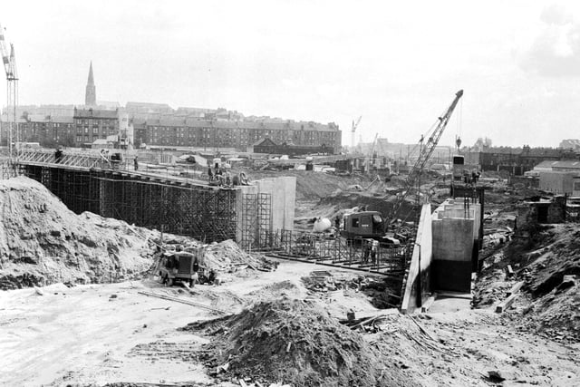 Construction of the new inner ring road at Townhead interchange in Glasgow in September 1966.