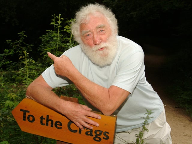 Professor David Bellamy celebrates the completed project to restore the Creswell Crags Gorge in 2007