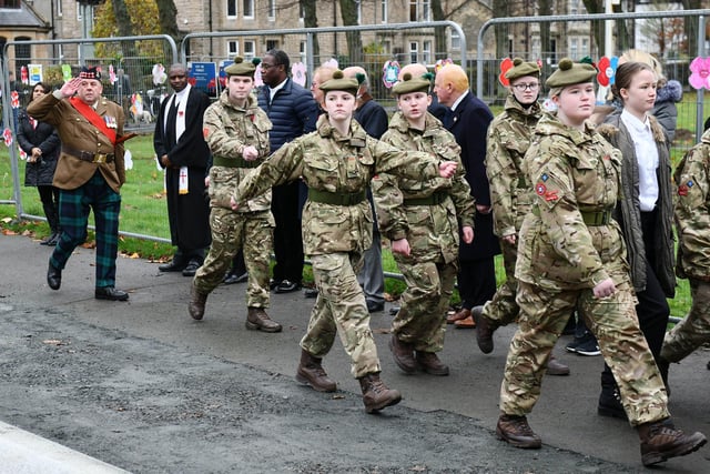 Members of local cadet forces take part in the march to the cenotaph
