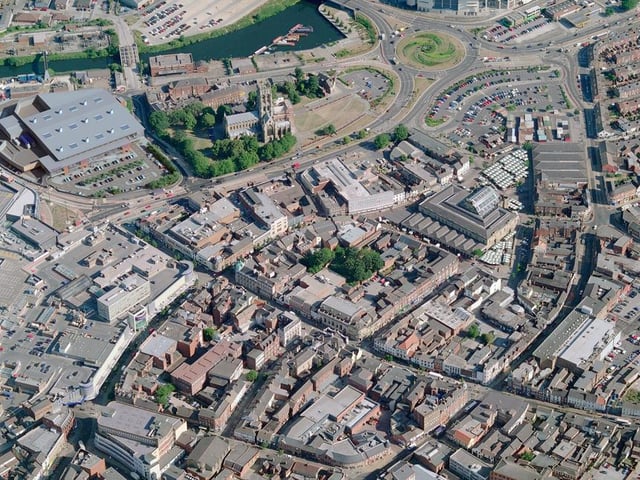 An aerial shot of the proposed new Tesco eco-store for Doncaster town centre in 2009
