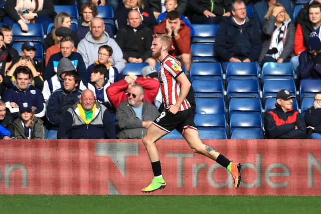 Sheffield United's Oli McBurnie celebrates scoring their side's second goal of the game during the Sky Bet Championship match at The Hawthorns, West Bromwich Albion: Bradley Collyer/PA Wire.