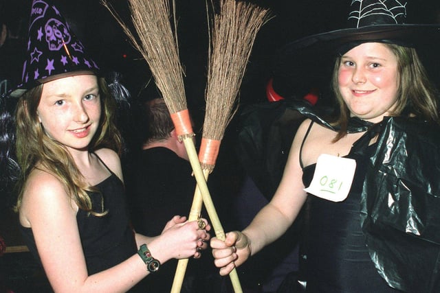 Witches Hannah Castleton & Zoe Stafford, both 11 in a fancy dress competition in 2001
