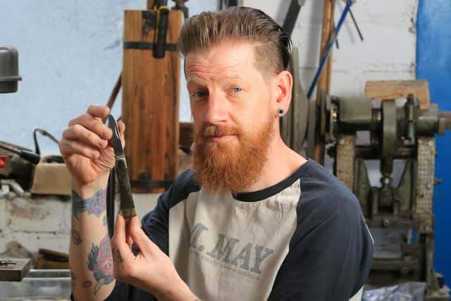 Knife maker Michael May, Portland Works, Sheffield. Picture: Chris Etchells