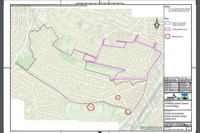 A Sheffield City Council map showing the area of Carterknowle where a new 20mph zone has now been confirmed