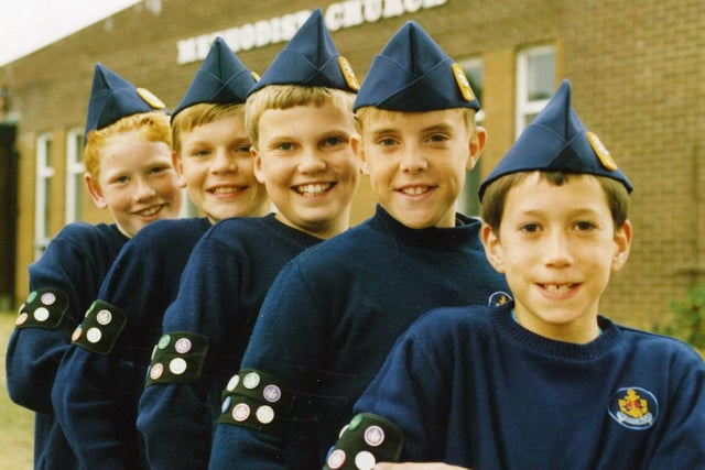Members of the 1st Hebburn Boys Brigade gold badge winners in 1992. Pictured from the front are:  Christopher Bachelor, Anthony Borthwick, Christopher Johnson, Peter Story and Paul Sanderson.