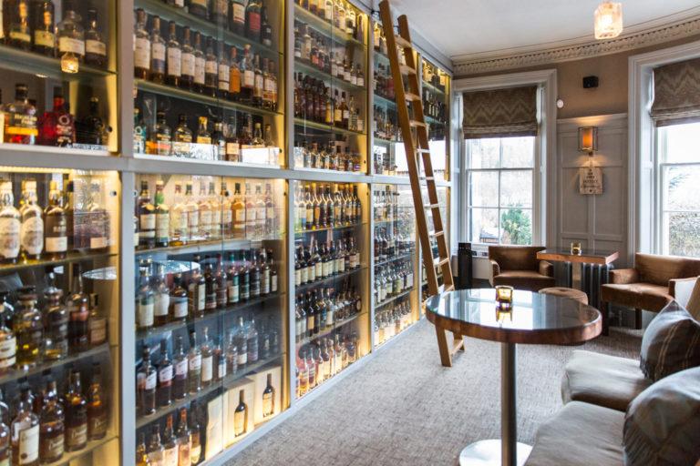 Another of Speyside’s famous whisky hotels, The Dowans lies just off that famous whisky road, the A95, close to Aberlour Distillery and the river Spey. The Still Room bar offers an expertly curated selection of over 500 whiskies from Speyside and beyond.