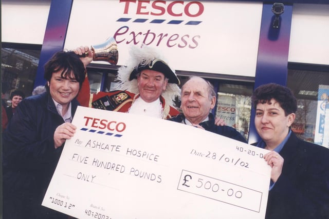 Joanne, London Mayors Town Crier (peter Moore),Ken Bland, Lynn -  at the opening of the new Tesco Express on Newbold Road, Chesterfield in 2002