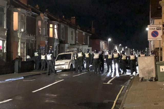 A police line in formation in Talbot Road, Southsea, after Portsmouth's Carabao Cup tie against Southampton on Tuesday, September 24.

Picture: Byron Melton (240919-3004)