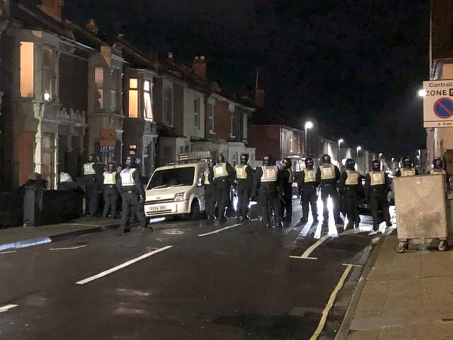 A police line in formation in Talbot Road, Southsea, after Portsmouth's Carabao Cup tie against Southampton on Tuesday, September 24.Picture: Byron Melton (240919-3004)