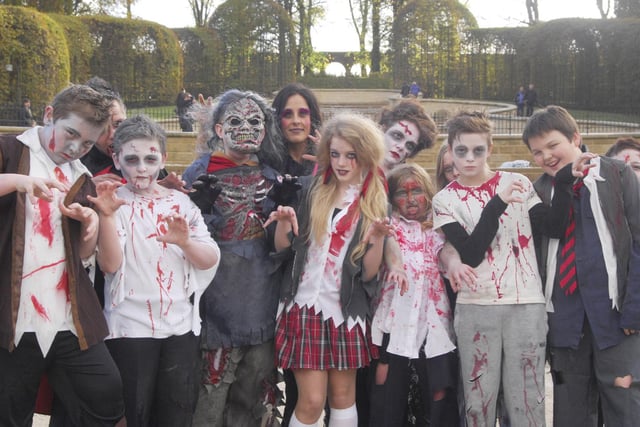 Some of the staff from The Alnwick Garden and children from the Pauline Quirke Academy of Performing Arts who danced to Michael Jackson's Thriller in 2013.