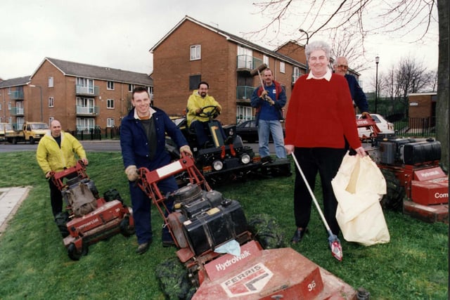Council leader Jan Wilson in Burngreave with grass mowers