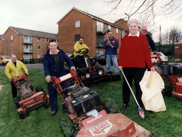 Council leader Jan Wilson in Burngreave with grass mowers