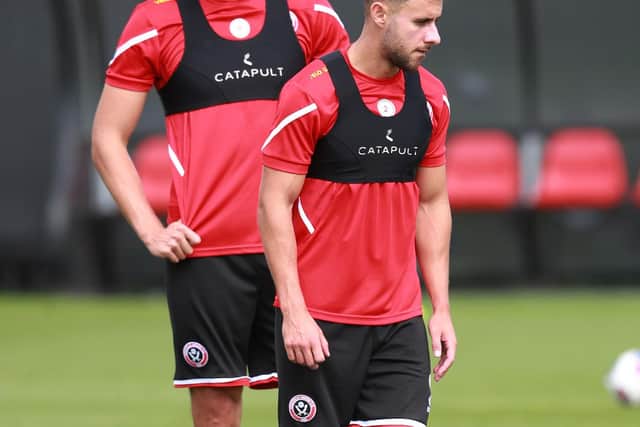 Sander Berge and George Baldock in training with Sheffield United: Simon Bellis/Sportimage