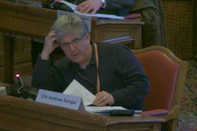 Councillor Andrew Sangar during a Sheffield Council planning and highways committee meeting.