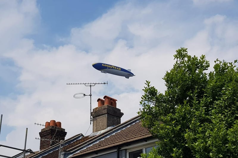 The blimp flying over Fratton on Thursday, July 1. Picture: Catherine Burt