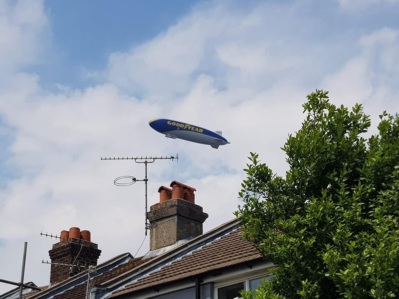 The blimp flying over Fratton on Thursday, July 1. Picture: Catherine Burt