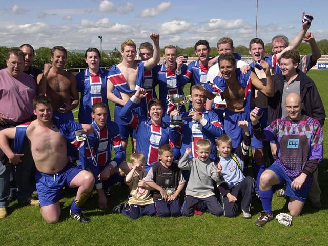 Copnor Snooker celebrate their victory in the Len Day Cup Final at Cams Alders, 2003. Picture: Steve Reid.