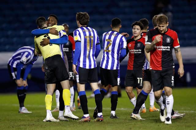 Sheffield Wednesday players celebrate after the 1-0 win over Coventry City - who the Owls play tomorrow - at Hillsborough shortly before Christmas. (Photo by George Wood/Getty Images)