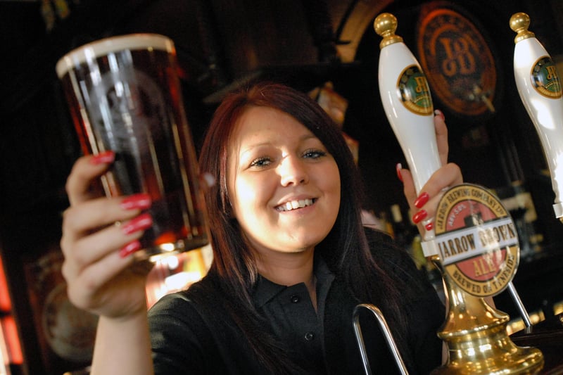 Mikaela MConnell is pictured with a pint of Jarrow Brown Ale in this Robin Hood pub scene from 2009.