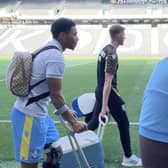 Sheffield Wednesday's Akin Famewo left on crutches after the Owls beat MK Dons earlier in the season.