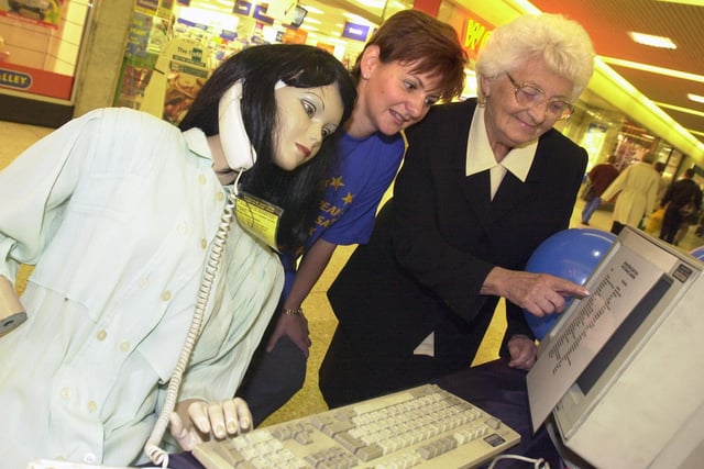 Councillor Margaret Robinson, vice-chair of Doncaster Council's Environment, Health and Housing Board, is pictured with Wendy Nixon, DMBC's Principal Environmental Health Officer, after officially opening the exhibition highlighting the health and safety issues that result in back pain and musculosketal disorders back in 2000 at the Frenchgate Centre.