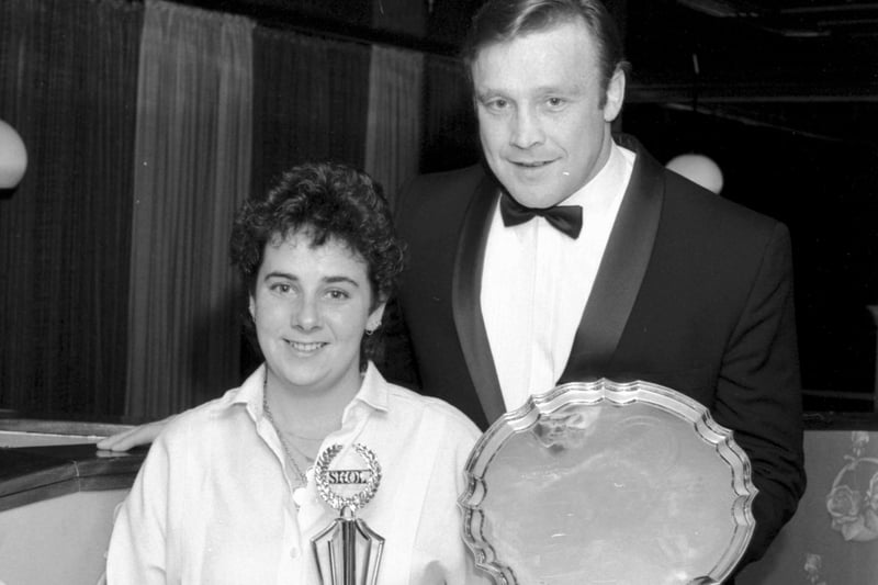 Golfer Dale Reid won the Skol Sportswoman of 1984 award and Scotland Grand Slam rugby captain Jim Aitken accepted the Team of the Year 1984 award at the Royal Scot hotel in Edinburgh, January 1985.