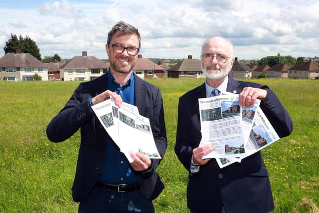 Steve Birch from Sheffield Housing Company and Coun Tony Damms discuss the forthcoming Malthouses project as well as the information leaflets that will be given to local residents in Parson Cross. Photo by Glenn Ashley.
