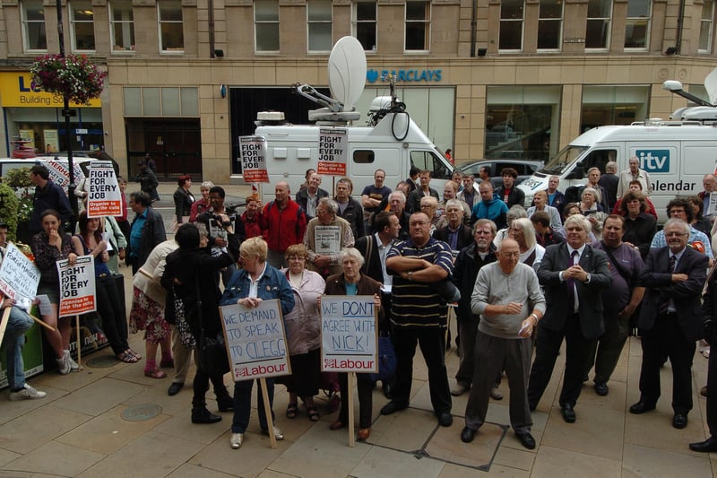 A Forgemasters protest at Sheffield Town Hall over the £80m loan loss issue