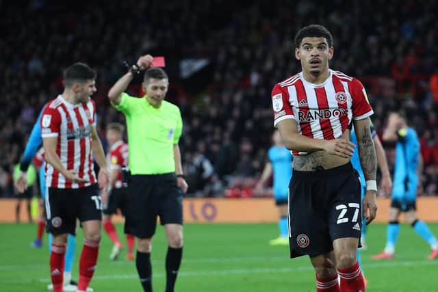 Morgan Gibbs-White, pictured here being sent-off against Millwall, was one of those players Sheffield United signed on loan in August: Simon Bellis / Sportimage