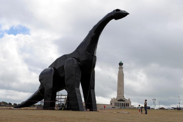 The giant Ultrasaurus is erected on Southsea Common.Picture:Steve Reid 102432-54