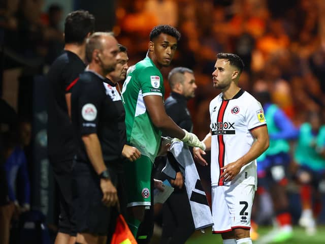 Jordan Amissah of Sheffield United makes his senior debut coming on to replace Wes Foderingham at Luton Town: David Klein / Sportimage