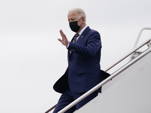 President Joe Biden arrives at Edinburgh Airport to attend the COP26 UN Climate Summit.