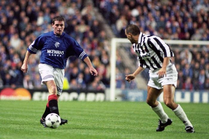 Gascoigne in action for Rangers against in the UEFA Champions League againast a star-studded Juventus side featuring Antonio Conte, Gianluca Vialli and Alessandro Del Piero in November 1995. The Serie A outfit would run out 4-0 winners at Ibrox. 