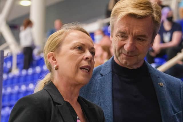 Jayne Torvill and Christopher Dean speaking to the media during the launch of the national Ice Dance Academy at iceSheffield