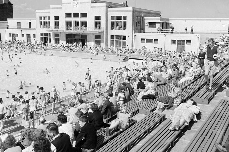 Spectators watching the swimmers ar Portobello Outdoor Pool in 1962.