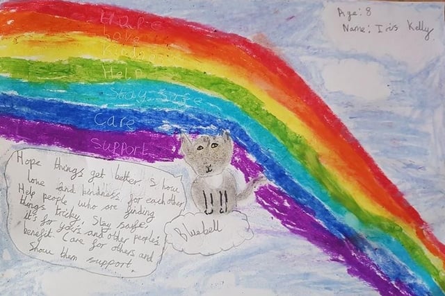 Iris Kelly, aged 8, painted her cat Bluebell alongside a message of hope.