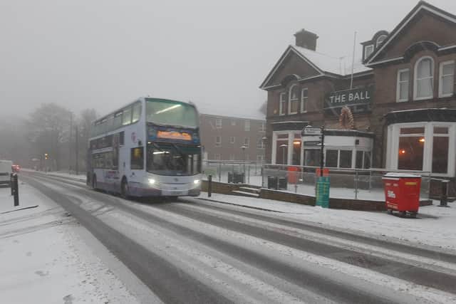 Sheffield's first snowfall of the winter is forcast for tomorrow (Thursday). File picture shows a bus driving through snow in the city in a previous winter